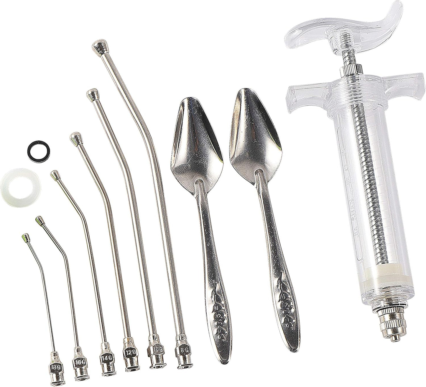 Baby Bird Feeding Syringe Feeding Tubes for Birds Parrot Hand Feeding Syringe with 6 Pcs Curved Gavage Tubes and Stainless Steel Metal Feeding Spoon (50ML)