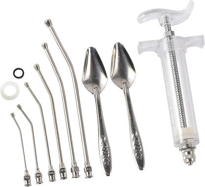 Baby Bird Feeding Syringe Feeding Tubes for Birds Parrot Hand Feeding Syringe with 6 Pcs Curved Gavage Tubes and Stainless Steel Metal Feeding Spoon (50ML)