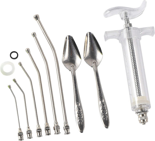 Baby Bird Feeding Syringe Feeding Tubes for Birds Parrot Hand Feeding Syringe with 6 Pcs Curved Gavage Tubes and Stainless Steel Metal Feeding Spoon (50ML)