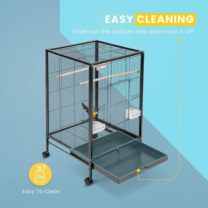 VIVOHOME 30 Inch Height Wrought Iron Bird Cage with Rolling Stand for Conures Lovebirds Cockatiels Finches, Black