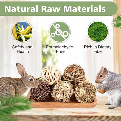VESPRO Bunny Chew Grass Balls, (8 Pcs) Rolling Chew Toys for Small Animals, Natural Chew Grass Toys and Bunny Treats for Rabbits, Guinea Pigs, Chinchillas, Hamsters, Mice Teeth Grinding