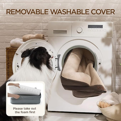 Bedsure Self Warming Orthopedic Dog Bed Medium Size Dogs - Washable Medium Dog Bed Waterproof, Comfort Pet Couch with Removable Cover, Supportive Foam Pets Sofa with Nonskid Bottom, Brown