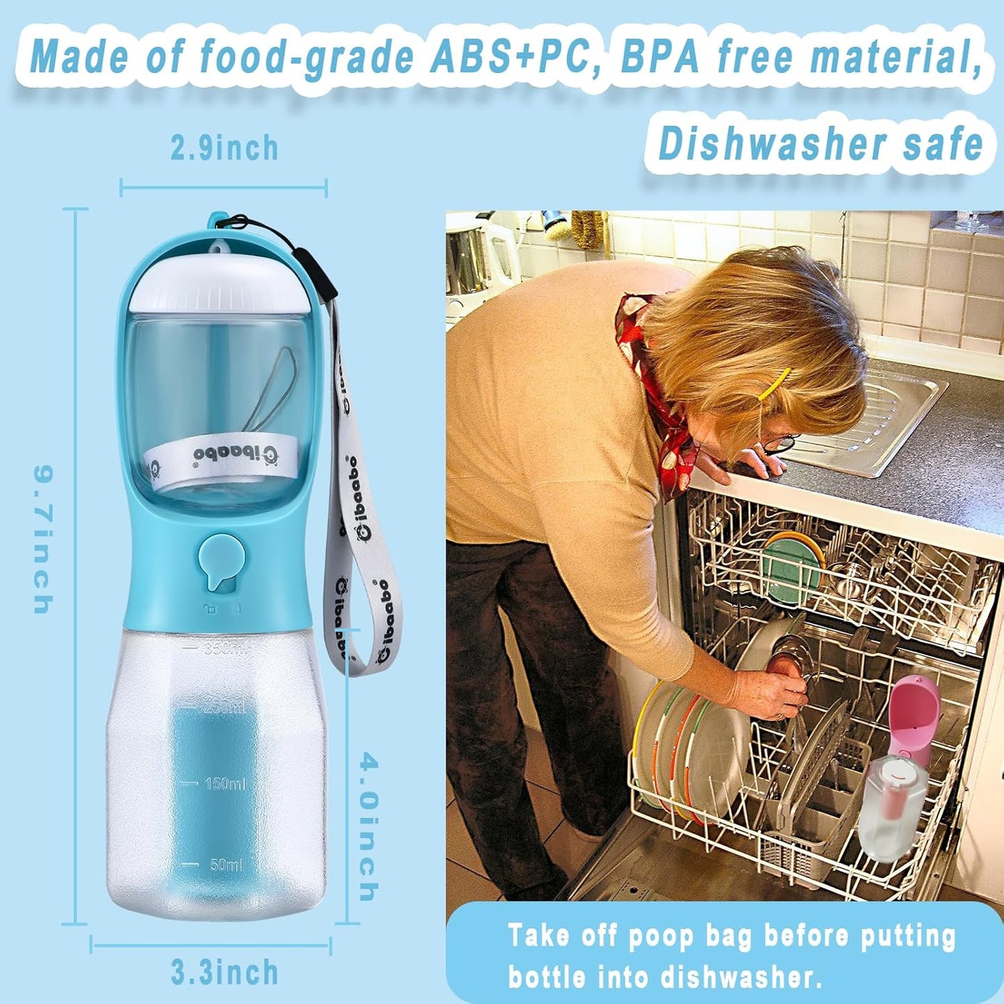 Dog Water Bottle with Food Container & Poop Bag Holder, Travel Water Bowl, Portable Pet Dispenser, Dog Gifts Stuff Accessories Items, Puppy Essentials for Yorkie Chihuahua Walking Hiking