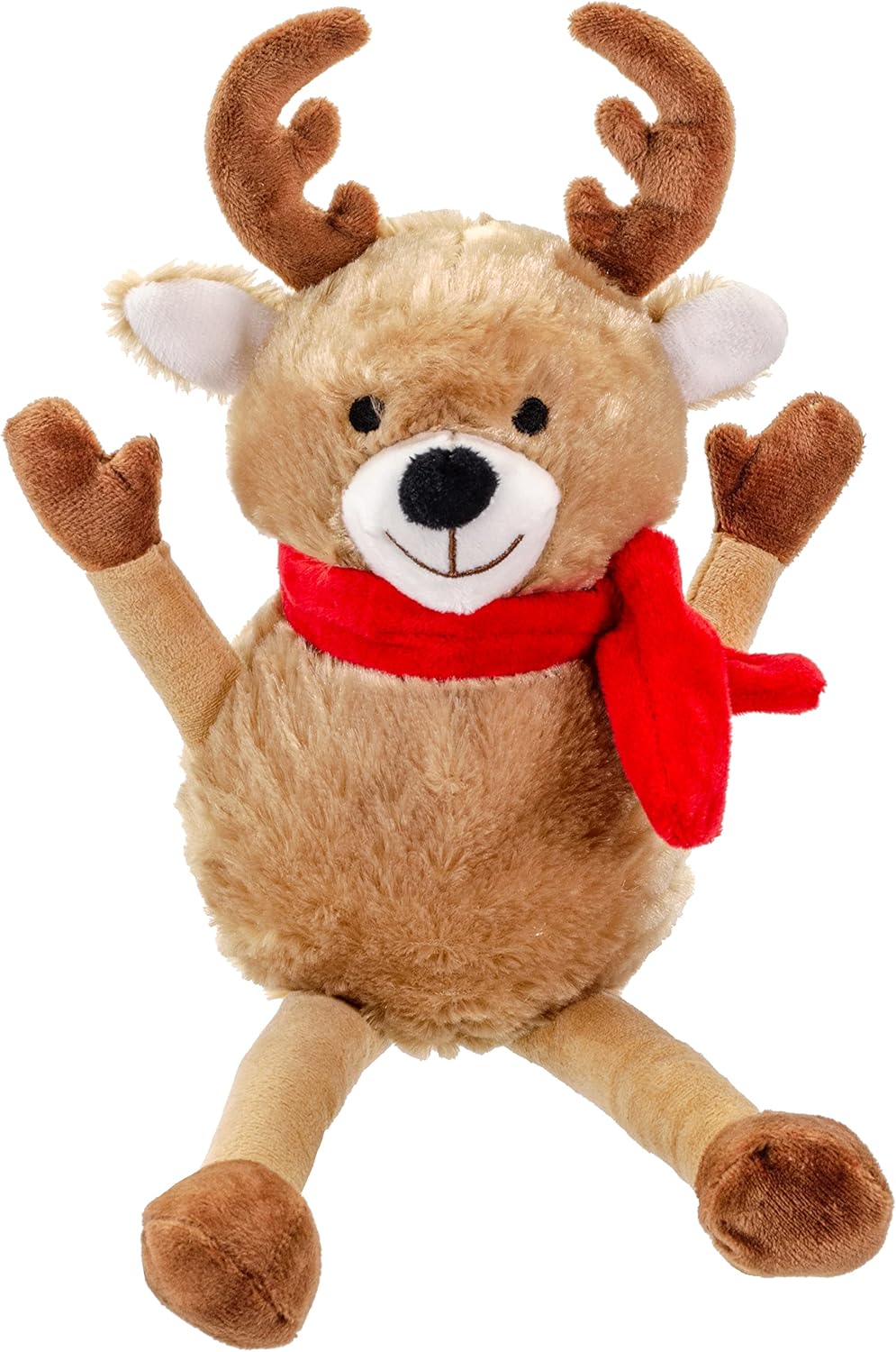 Giftable World Holiday Plush Pet Toy Fun for Christmas Designs with Squeaker Dog Chew Toy (13" Long Legs Reindeer w/Squeaky Ball)