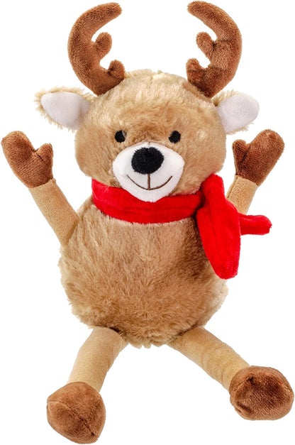 Giftable World Holiday Plush Pet Toy Fun for Christmas Designs with Squeaker Dog Chew Toy (13" Long Legs Reindeer w/Squeaky Ball)