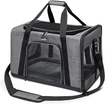 Pet Carrier for Small Cats Dogs, Dog Carrier Travel Bag with Adequate Ventilation, 5 Mesh Windows, 3 Entrance, Locking Safety Zippers, Padded Shoulder and Carrying Strap, Medium