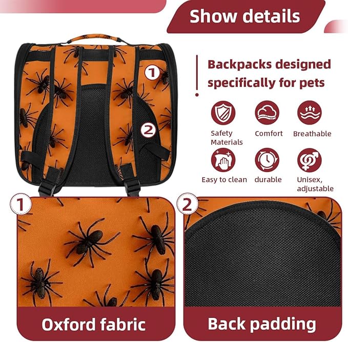 Spiders Pet Cat Backpack Carrier for Kitty Small Dog, Ventilated Pet Carrier Bag for Car, Walking, Hiking, Outdoors
