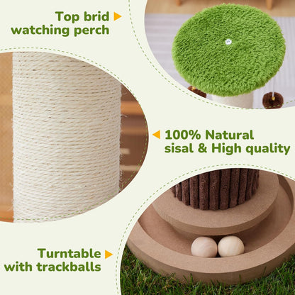34inches Tall Cat Scratching Post with Cat Ball Track Toy Heavy Duty and Thicker Large Diameter Natural Sisal Cat Scratcher Post for Indoor Cats Protect Your Furniture