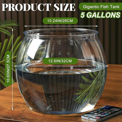 Geelin 5 Gallon Plastic Fish Tank Large Bowl Shatterproof with Crystal Clear Clarity for Terrarium, Flower Vase Centerpiece Gift for Fish Lovers (Round)