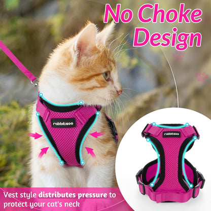 rabbitgoo Cat Harness and Leash for Walking, Escape Proof Soft Adjustable Vest Harnesses for Cats, Easy Control Breathable Reflective Strips Jacket, Rose Red, XXS