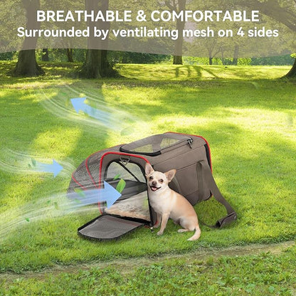 Petsfit Expandable Cat Carrier Dog Carriers,Airline Approved Soft-Sided Portable Pet Travel Washable Carrier for Kittens,Puppies,Removable Soft Plush mat and Pockets,Locking Safety Zippers