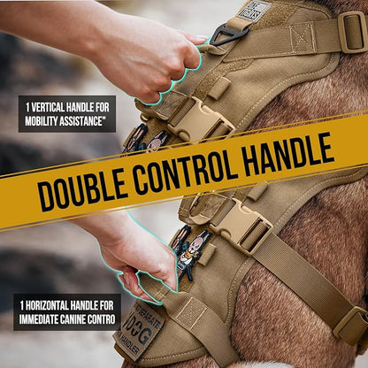 OneTigris Escape Proof Dog Harness, No Pull Dog Harness with Handles, Tactical Multi-Use Support Dogs Harnes for Large Dogs Everyday Wear Walking Hiking Training (Brown, X-Large)