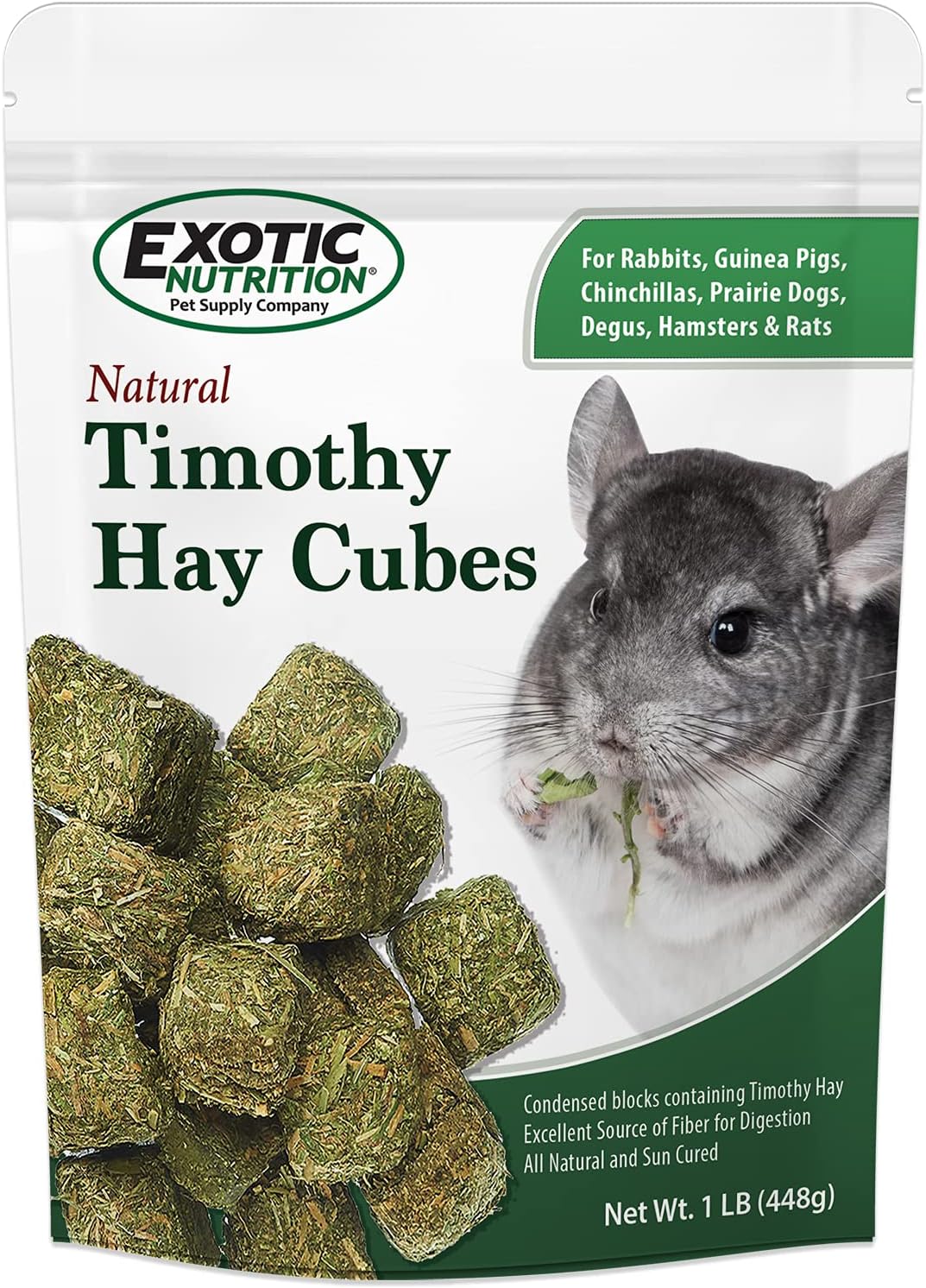Timothy Hay Cubes 1 lb - 100% All Natural, High Fiber, Sun Cured Timothy Grass Food & Treat - Rabbits, Guinea Pigs, Chinchillas, Degus, Prairie Dogs, Tortoises, Hamsters, Gerbils, Rats & Small Pets