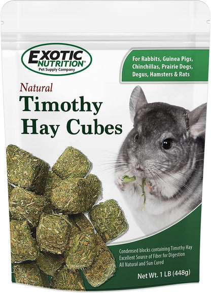 Timothy Hay Cubes 1 lb - 100% All Natural, High Fiber, Sun Cured Timothy Grass Food & Treat - Rabbits, Guinea Pigs, Chinchillas, Degus, Prairie Dogs, Tortoises, Hamsters, Gerbils, Rats & Small Pets