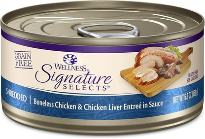 Wellness CORE Signature Selects Shredded Adult Wet Cat Food, Natural, Protein-Rich, Grain Free, 5.3 Ounce, 12 Pack (Chicken & Chicken Liver)