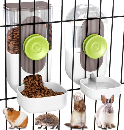 Kenond Hanging Automatic Pet Food Water Dispenser, 35oz Rabbit Feeder Guinea Pig Water Bottle Food Feeder for Ferret Guinea Pig Rabbit(White)