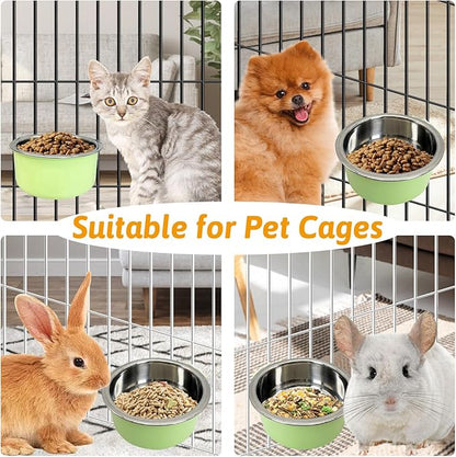 Hamiledyi Crate Dog Bowl Cat - Removable Stainless Steel Hanging No Spill Pet Bowl for Kennels Durable Detachable Design Fits Small Medium Dog Cages (2 Pcs, Green