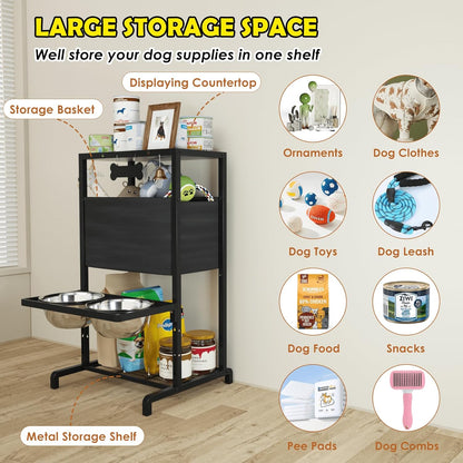 Elevated Dog Bowls, Height Adjustable Raised Dog Bowl Stand (4.5'' to 12''), Organizer Bowl Holder for Large Medium Dogs