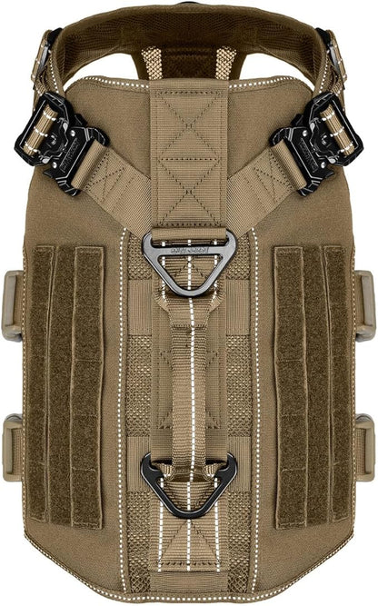 ICEFANG Tactical Mesh Dog Harness for X-Large Dogs,Reflective Dog Molle Vest with Metal Buckles,Hook and Loop Panels,No Pulling Front Clip for Walking Hiking Training (X-Large (Pack of 1), Brown)