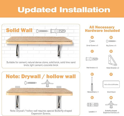 Cat Wall Furniture Set, 2PCS Cat Shelves & 2PCS 4 Steps Wall Shelves Stairs Tower Climbing Scratching Perches for Climbing Sleeping, Playing