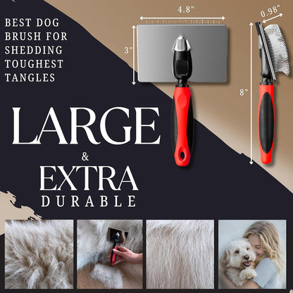 Dog Slicker Brush - Large - Protective Ball Tipped Pins Massages Pet Skin - Professional Groomer Dog Brush for Goldendoodle - Golden Retriever Brush (Large Size)