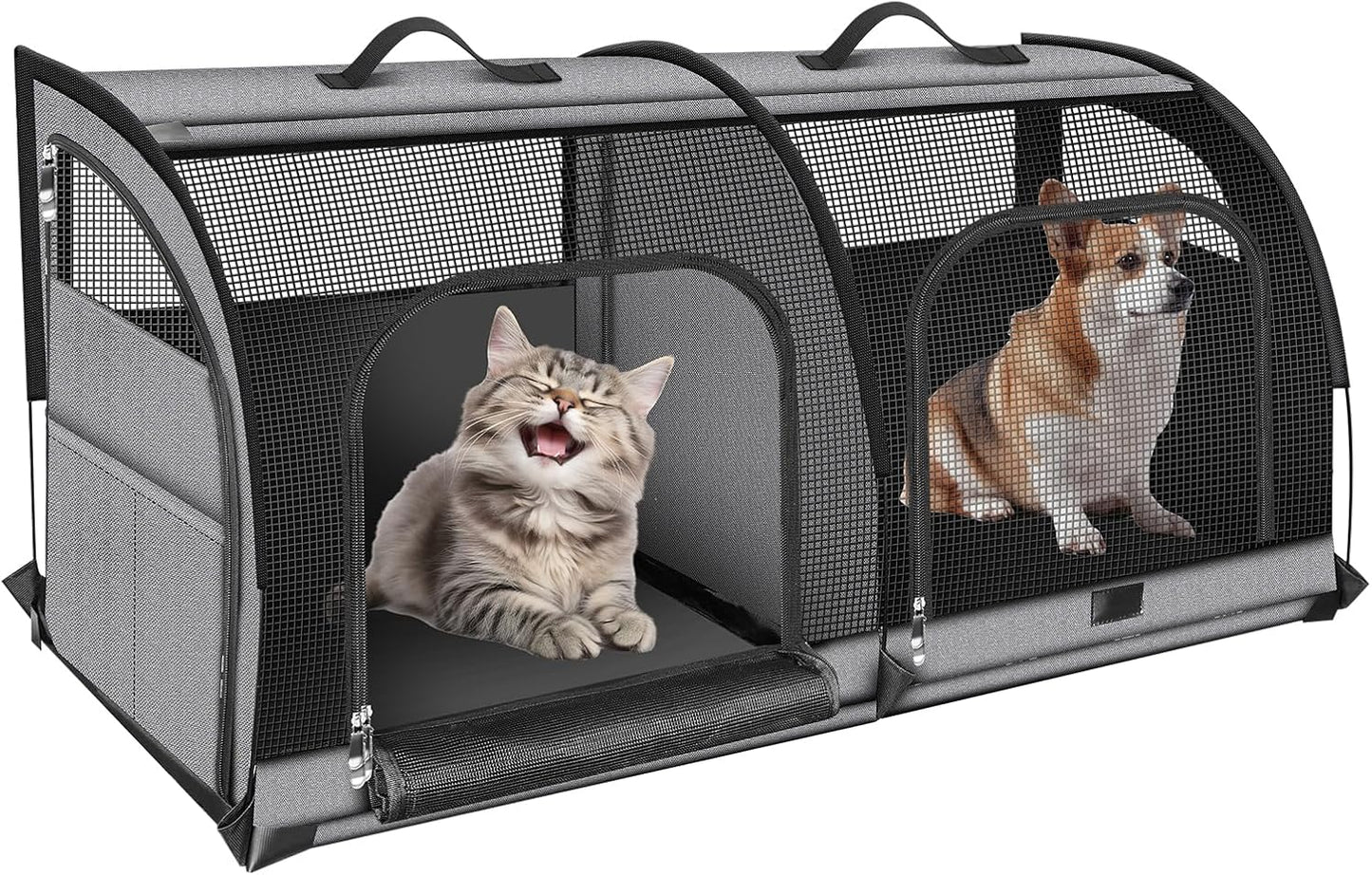 Double Cat Car Travel Carrier, Twin Compartment Show House Cat Cage/Condo，Portable Pet Crate for 2 Cats Travel Double Dog Crate Set for Long Distance Travel