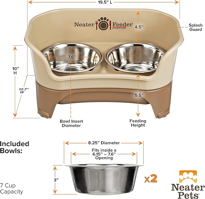 Neater Feeder Express Mess Proof Dog Bowls Elevated for Medium to Large Sized Breed, No Spill Raised Dog Food Bowl Stand, Stainless Steel Food and Water Bowl Set, Pet Dish Feeding Station, Cappuccino