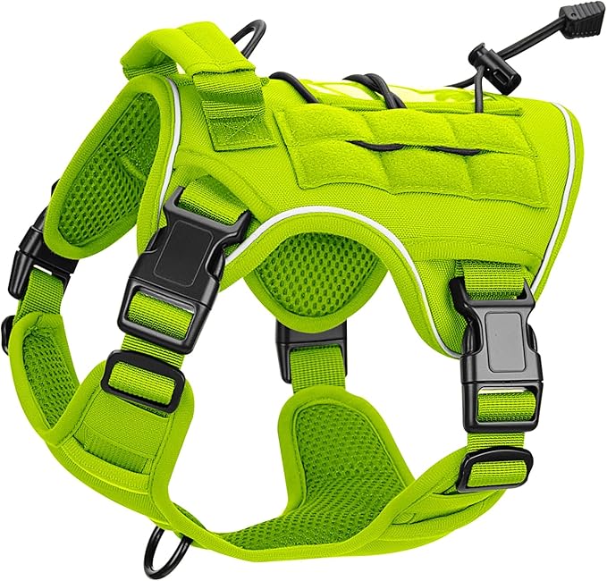 Heavy-Duty Tactical Dog Harness for Large Dogs, No Pull Adjustable Reflective Pet Vest with Molle System, K9 Military-Grade Control for Service Training, Outdoor & 10+ Breeds, Wild Lime, Small