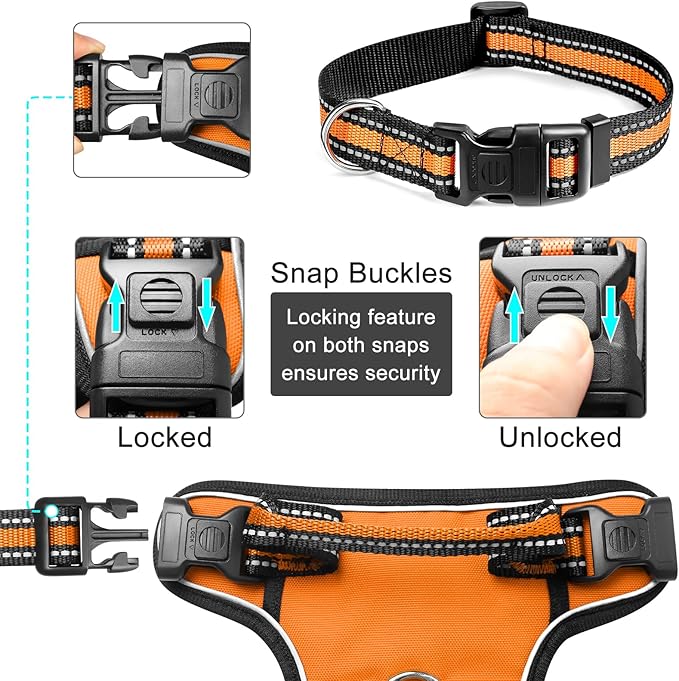 WINSEE Dog Harness No Pull, Pet Harnesses with Dog Collar, Adjustable Reflective Oxford Outdoor Vest, Front/Back Leash Clips for Small, Medium, Large, Extra Large Dogs, Easy Control Handle for Walking