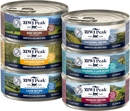 ZIWI Peak Wet Cat Food Variety Pack - Beef, Chicken, Lamb, Mackerel & Lamb, Mackerel, Venison, 6 Pack (3oz Each)