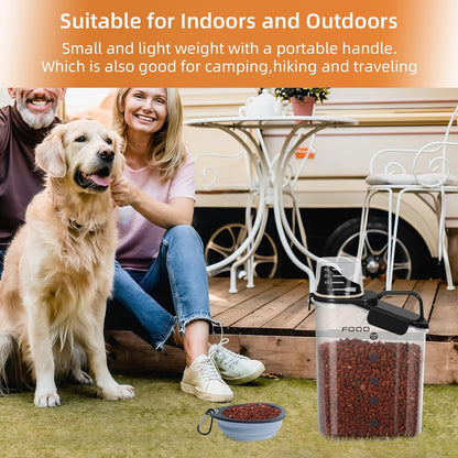 3-5Lbs Small Cat and Dog Food Storage Containers BPA Free, Airtight Pet Food Storage Containers with Large Pour Spout/1 Measuring Cup/ 4 Safety Locks and Pet Folding Bowl (Black)