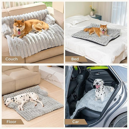 Avont Dog Bed Mat for Couch, Warm Fluffy Calming Sofa Topper Furniture Protector for Small Medium Large Dogs Cats with Removable Washable Cover -Lightgrey(M)