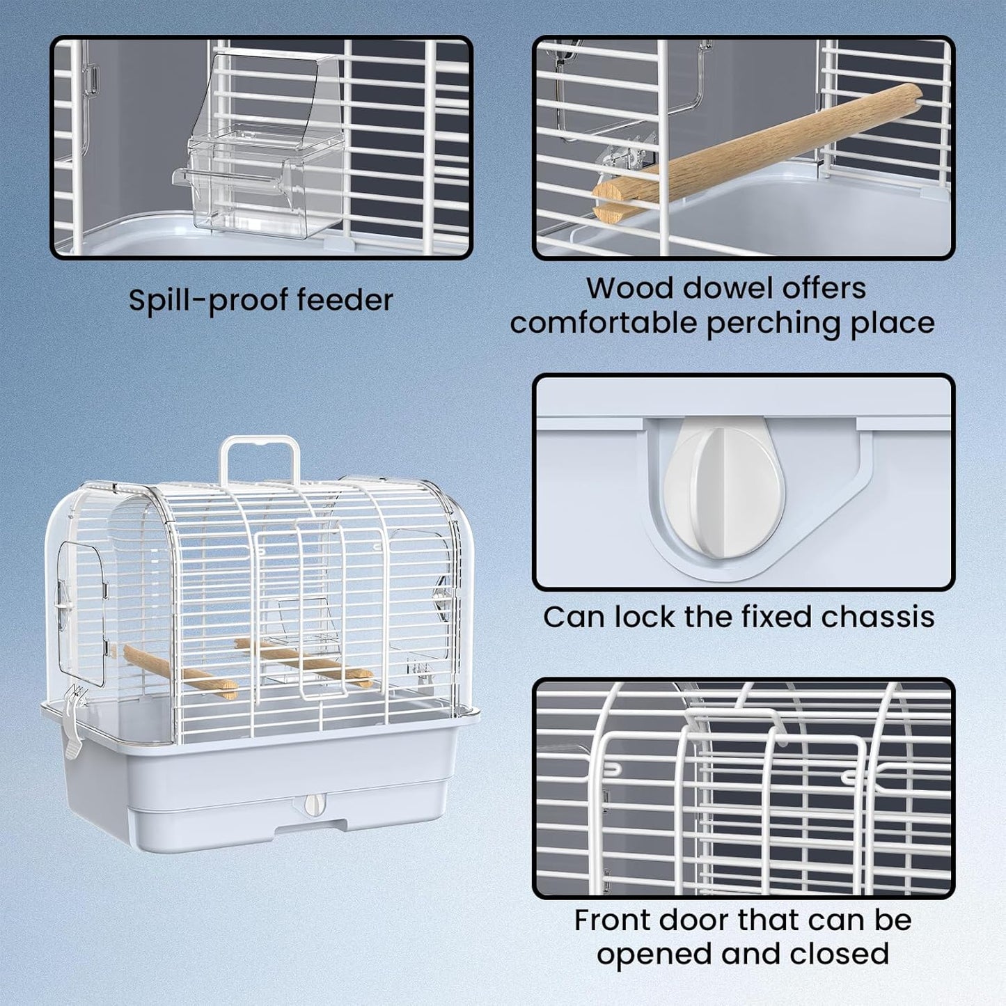 Travel Bird Carrier Cage,Transparent Parakeet Cage,Small Portable Bird Cage with Feeder Cups & Standing for Canaries Budgies Lovebirds Conures Cockatiels