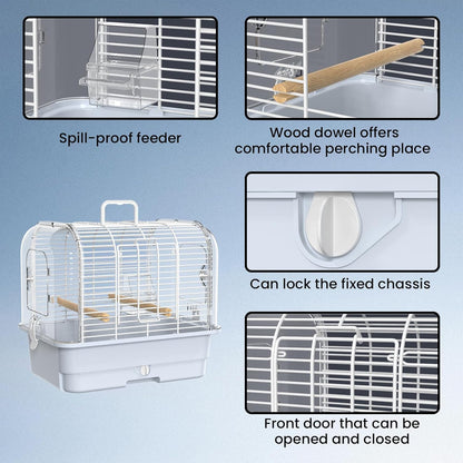 Travel Bird Carrier Cage,Transparent Parakeet Cage,Small Portable Bird Cage with Feeder Cups & Standing for Canaries Budgies Lovebirds Conures Cockatiels