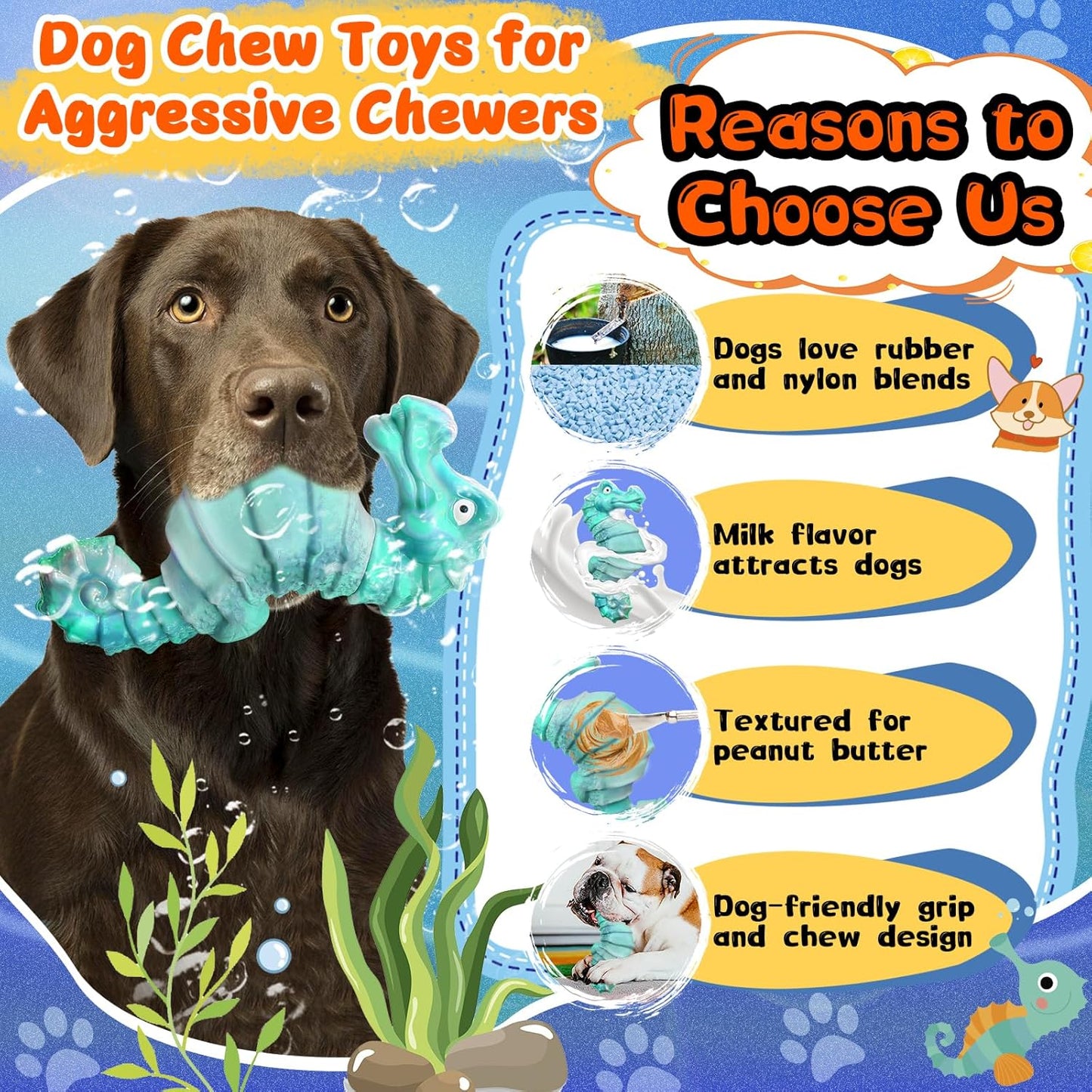 Dog Chew Toys for Aggressive Chewers: Tough DogToys for Large Dogs -Indestructible Toys for All Breeds-Squeaky Dog Toys for Aggressive Chewers/Super Chewers/Heavy Duty