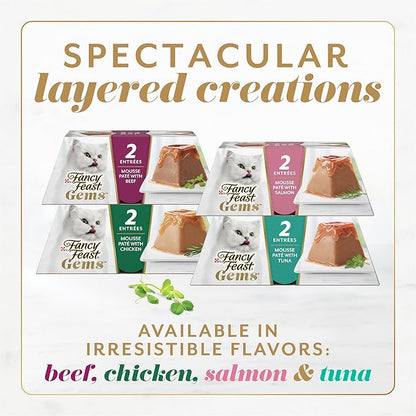 Fancy Feast Gems Pate Cat Food Mousse Chicken or Beef and a Halo of Savory Gravy Wet Cat Food Variety Pack - (1) 8 ct. Boxes - 8 ct. Box