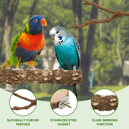 8pcs Brid Perch Bird Cage Accessories 2 Natural Grape Stick Paw Grinding Fork 6 Parrot Stand Bird Toys for Parakeets, Cockatiels, Conure, Budgies
