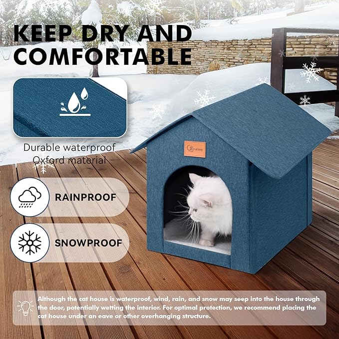 Outdoor Cat House Feral Cat Shelter,Outside Waterproof Cat House for Outdoor/Indoor Cats, Insulated Cat Bed for All Seasons with Cozy Cushion Easy to Assemble, Navy Blue