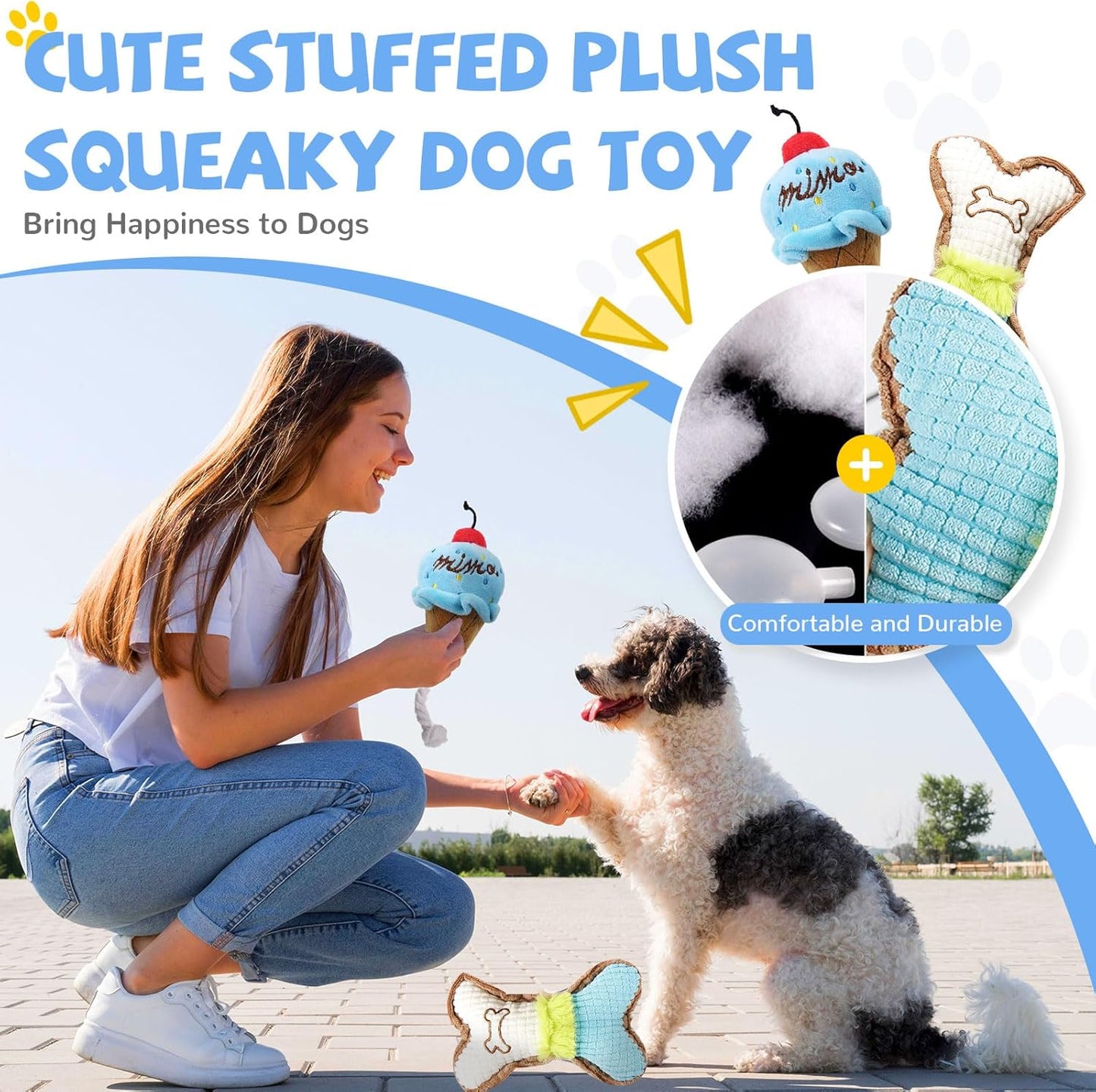 BAEJMJK 6 Pack Puppy Teething Toys Blue Small Breed Dog Chew Toys with Rope Cute Plush Squeaky Dog Toys Soft Rubber Puppy Toys Set for Cleaning Teeth Interactive Pet Doggy Bone Toys