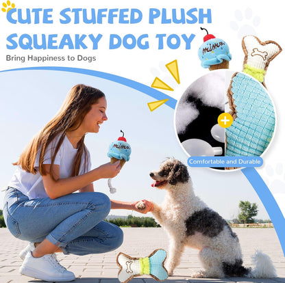 BAEJMJK 6 Pack Puppy Teething Toys Blue Small Breed Dog Chew Toys with Rope Cute Plush Squeaky Dog Toys Soft Rubber Puppy Toys Set for Cleaning Teeth Interactive Pet Doggy Bone Toys