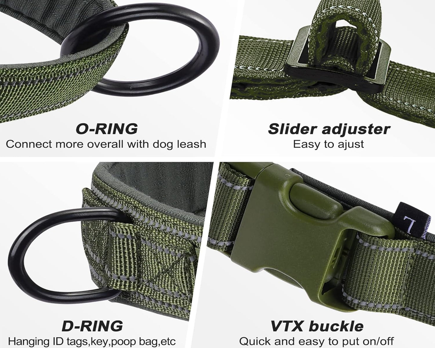Green No Pull Dog Harness for Small Medium Large Sized Dog, Reflective Escape Proof Adjustable Dog Harnesses with 2 Patch, M