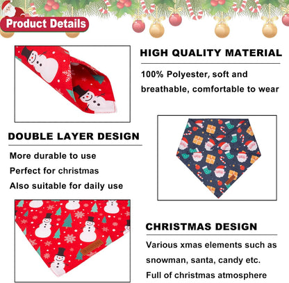 ADOGGYGO Christmas Dog Bandana, Snowman Santa Pet Scarf, Premium Durable Fabric, Adjustable Fit Christmas Bandanas for Small Dogs Pets (Small)