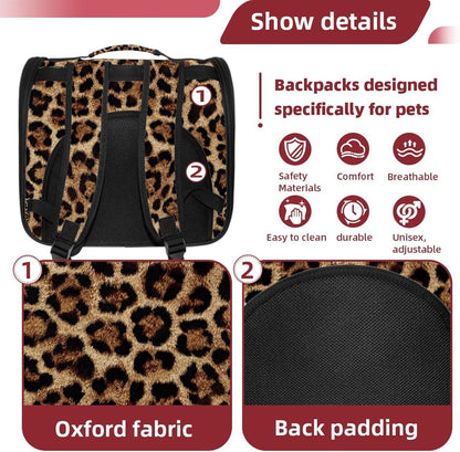 Dog Carrier Backpack for Small Pets - Cat & Dog Backpack for Hiking, Camping or Travel, Brown Leopard Print (1)