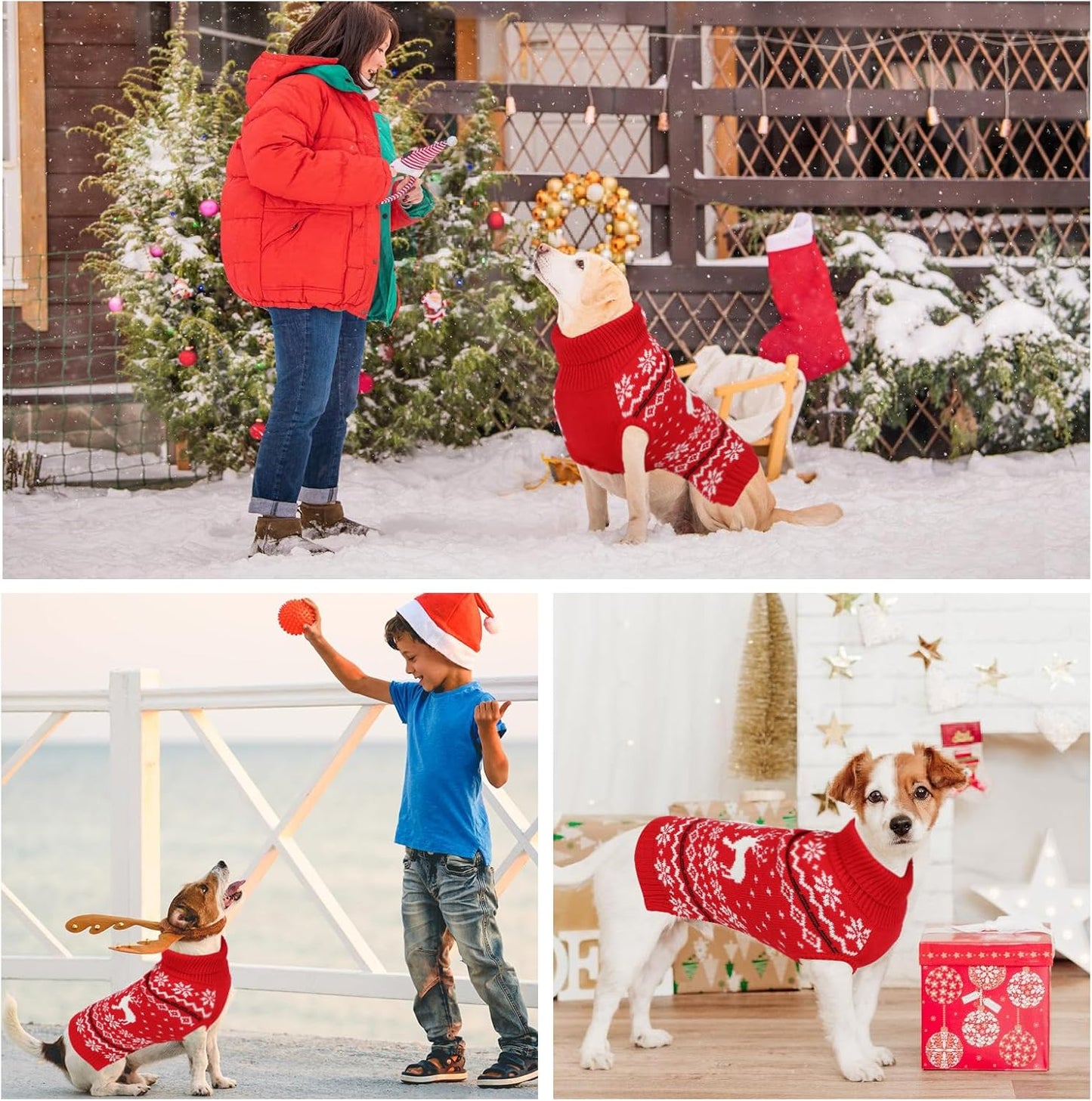 Rypet Dog Christmas Sweater for Large Dogs Warm Soft Christmas Dog Outfits Pet Holiday Sweater Firm Durable Pet Turtleneck Knitwear Dogs Sweaters Pets Winter Coat for Females and Males （XXL）