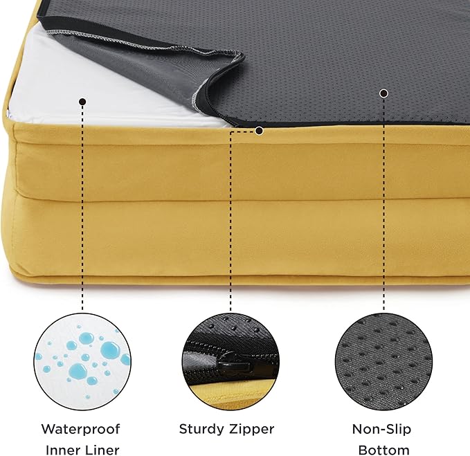 Bedsure XXL Orthopedic Dog Bed for Extra Large Dogs - Washable Giant Dog Cat Bed Waterproof, Comfort Dogs Couch Sofa with Washable Removable Cover, Pet Bed with Nonskid Bottom, Spicy Mustard, 52"
