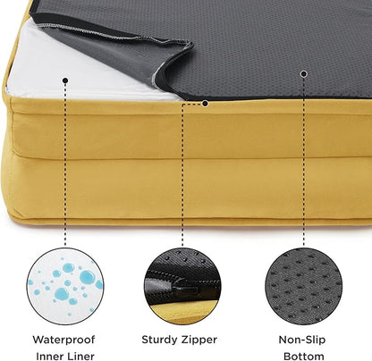 Bedsure XXL Orthopedic Dog Bed for Extra Large Dogs - Washable Giant Dog Cat Bed Waterproof, Comfort Dogs Couch Sofa with Washable Removable Cover, Pet Bed with Nonskid Bottom, Spicy Mustard, 52"