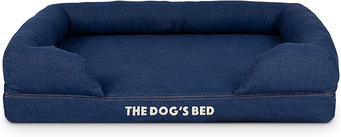 The Dog’s Bed, Med Blue Denim, Memory Foam, Pain Relief: Arthritis, Hip & Elbow Dysplasia, Post Surgery, Lameness, Supportive, Calming, Waterproof Washable Cover