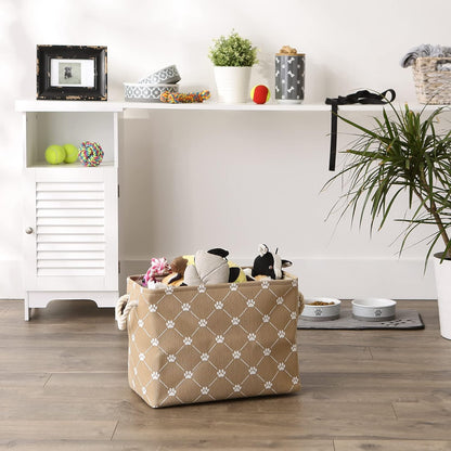 Bone Dry Pet Storage Paw and Bone, Trellis Collection, Medium Rectangle, 16x10x12, Taupe