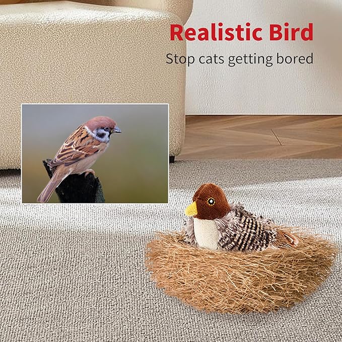 PETGEEK Gigwi Bird Cat Toy Simulated Chirping Bird Cat Toy, Fake Bird Cat Toys for Indoor Cats, Melody Chaser Cat Toys with Hanging Loop for Bored Indoor Adult Cats Kittens Interactive Play (Bird)