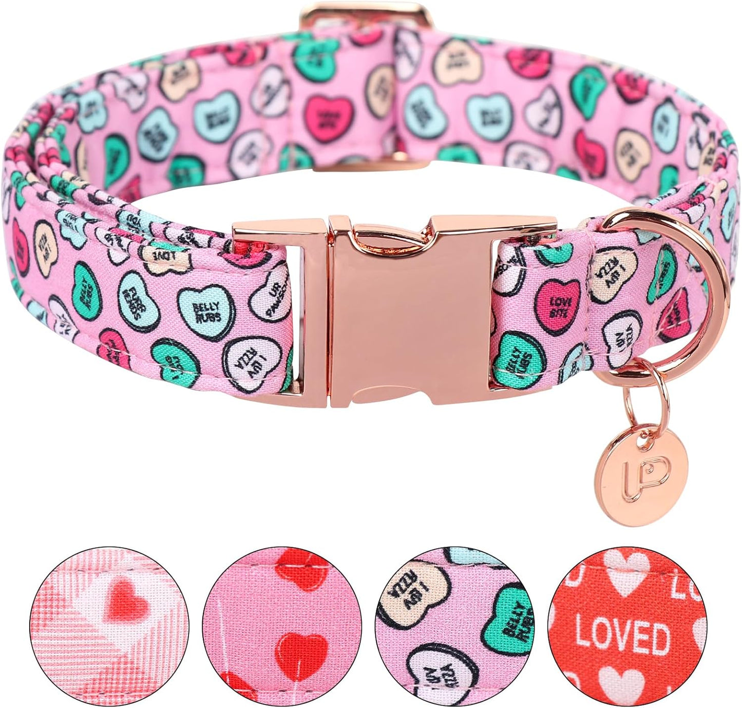 Valentine's Dog Collar, Heart Dog Collar for Small Medium Large Girl Boy Dogs or Cats, Wedding Dog Collar Match Dog Leash, Pet Collar with Metal Buckle, M
